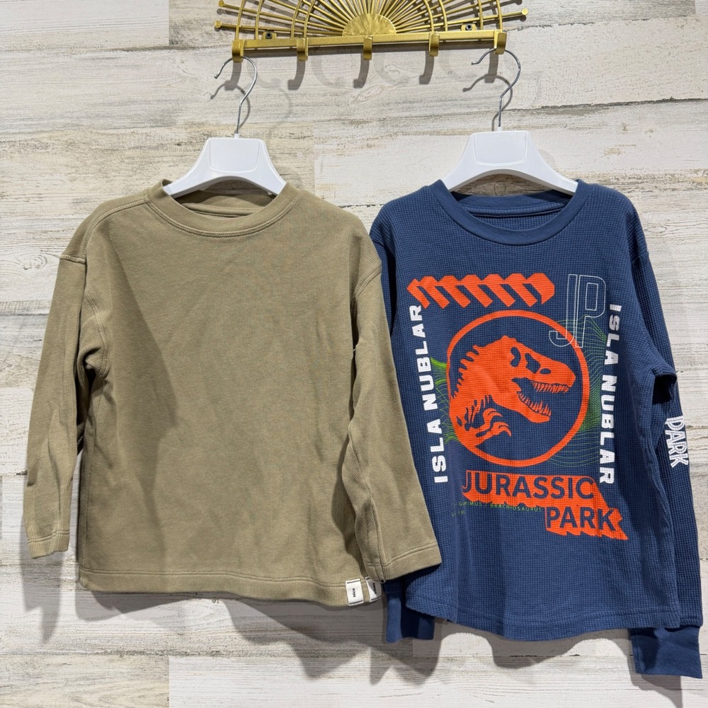 Zara & Hybrid Shirt Bundle Boys 6/7 Blue Green Jurassic Park Fall Winter EUC